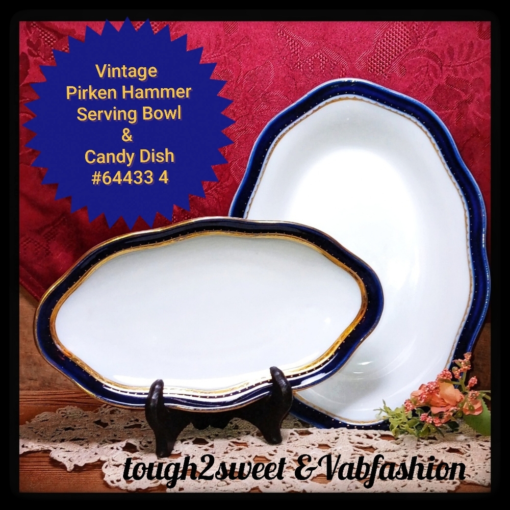 VINTAGE "PIRKEN HAMMER" CZECHOSLOVAKIA COLBALT BLUE SERVING BOWL & CANDY DISH